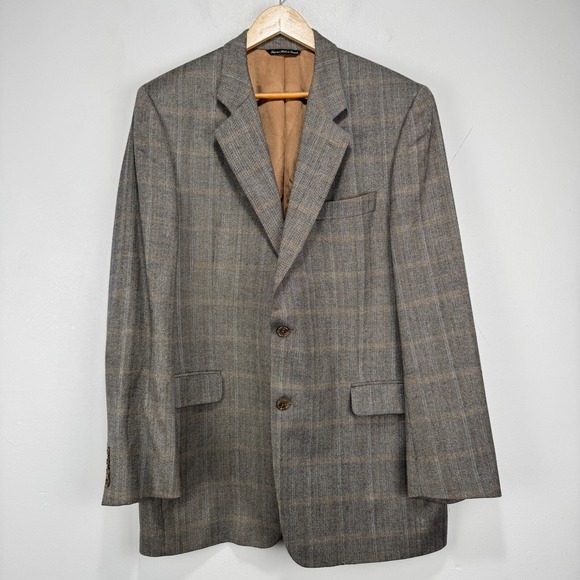 Loro Piana Cashmere Sport Coat Blazer Men 44L Gray Beige Check Manzoni 2 Btn - Picture 11 of 15
